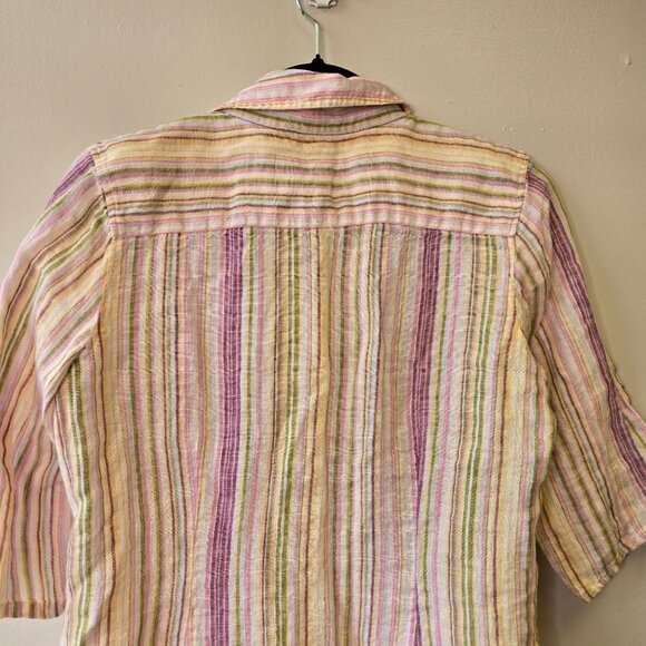 Coldwater Creek Beachy Coastal Grandma Striped Linen Blend Button-Up Shirt - M ( - Picture 6 of 11